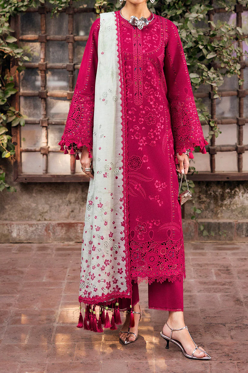 3 Piece Unstitched Embroidered Pink Lawn Suit-9