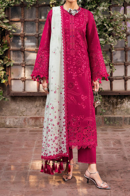3 Piece Unstitched Embroidered Pink Lawn Suit-9