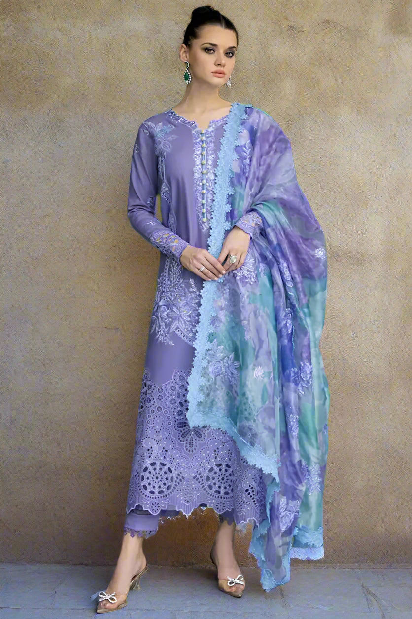 3 Piece Unstitched Embroidered Purple Lawn Suit-1