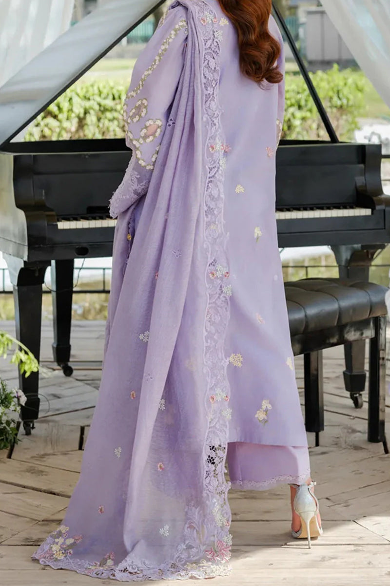 3 Piece Unstitched Embroidered Purple Lawn Suit-10