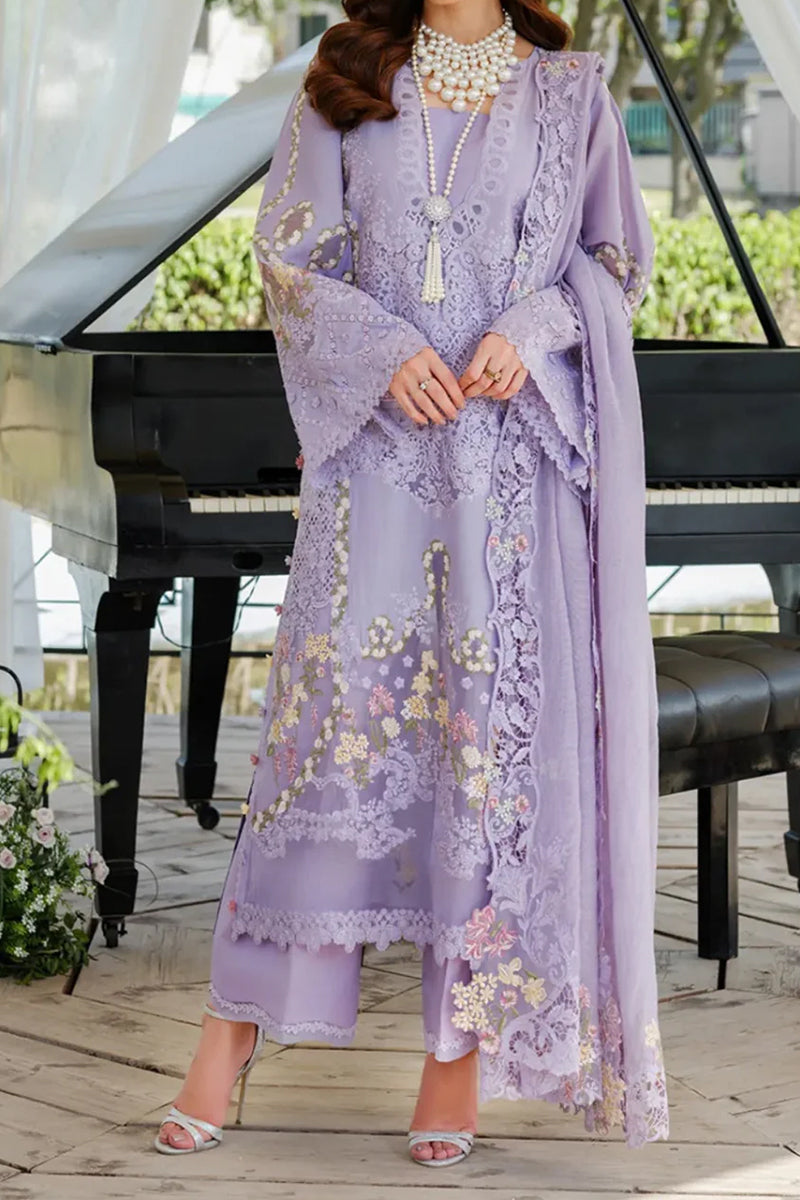 3 Piece Unstitched Embroidered Purple Lawn Suit-10