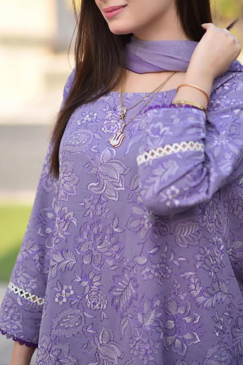 3 Piece Unstitched Embroidered Purple Lawn Suit-6