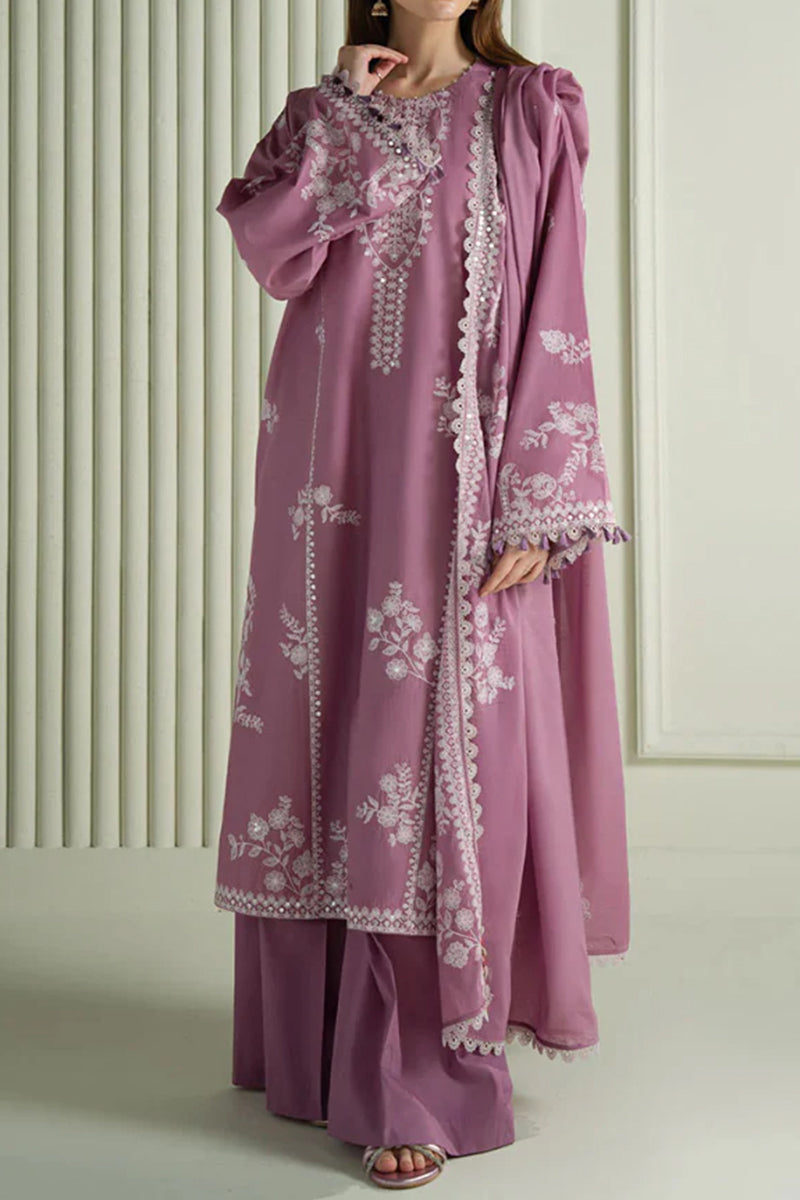 3 Piece Unstitched Embroidered Purple Lawn Suit-7