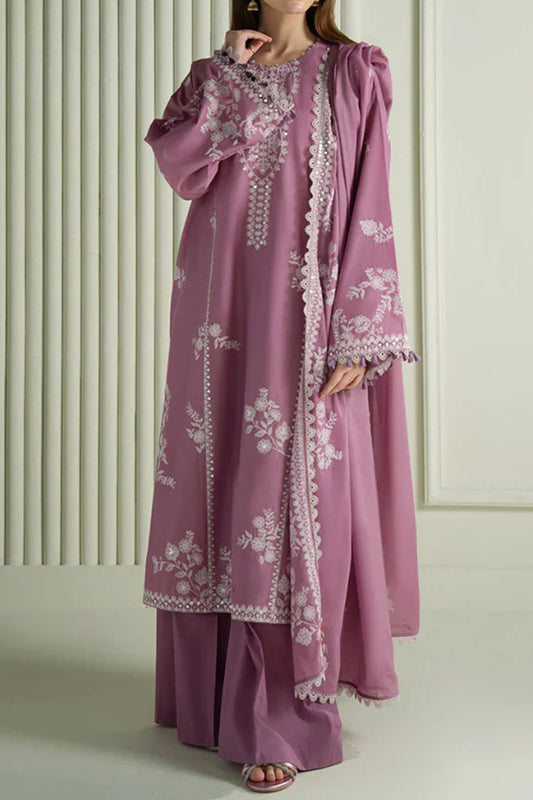 3 Piece Unstitched Embroidered Purple Lawn Suit-7