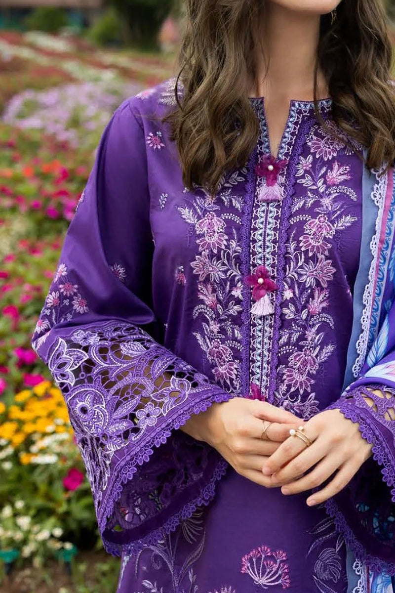3 Piece Unstitched Embroidered Purple Lawn Suit-9