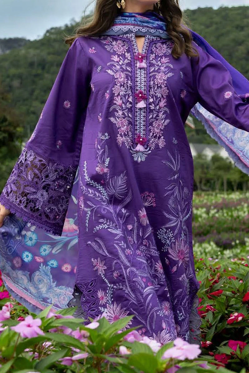 3 Piece Unstitched Embroidered Purple Lawn Suit-9