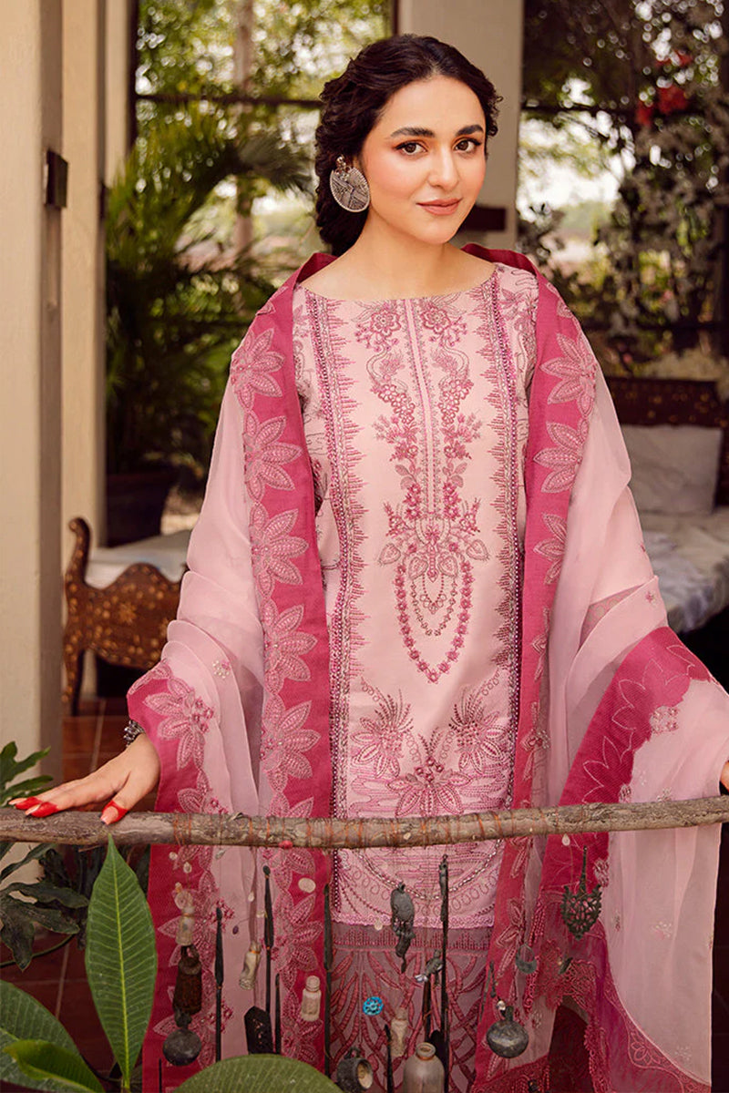 3 Piece Unstitched Embroidered Tea Pink Lawn Suit-1