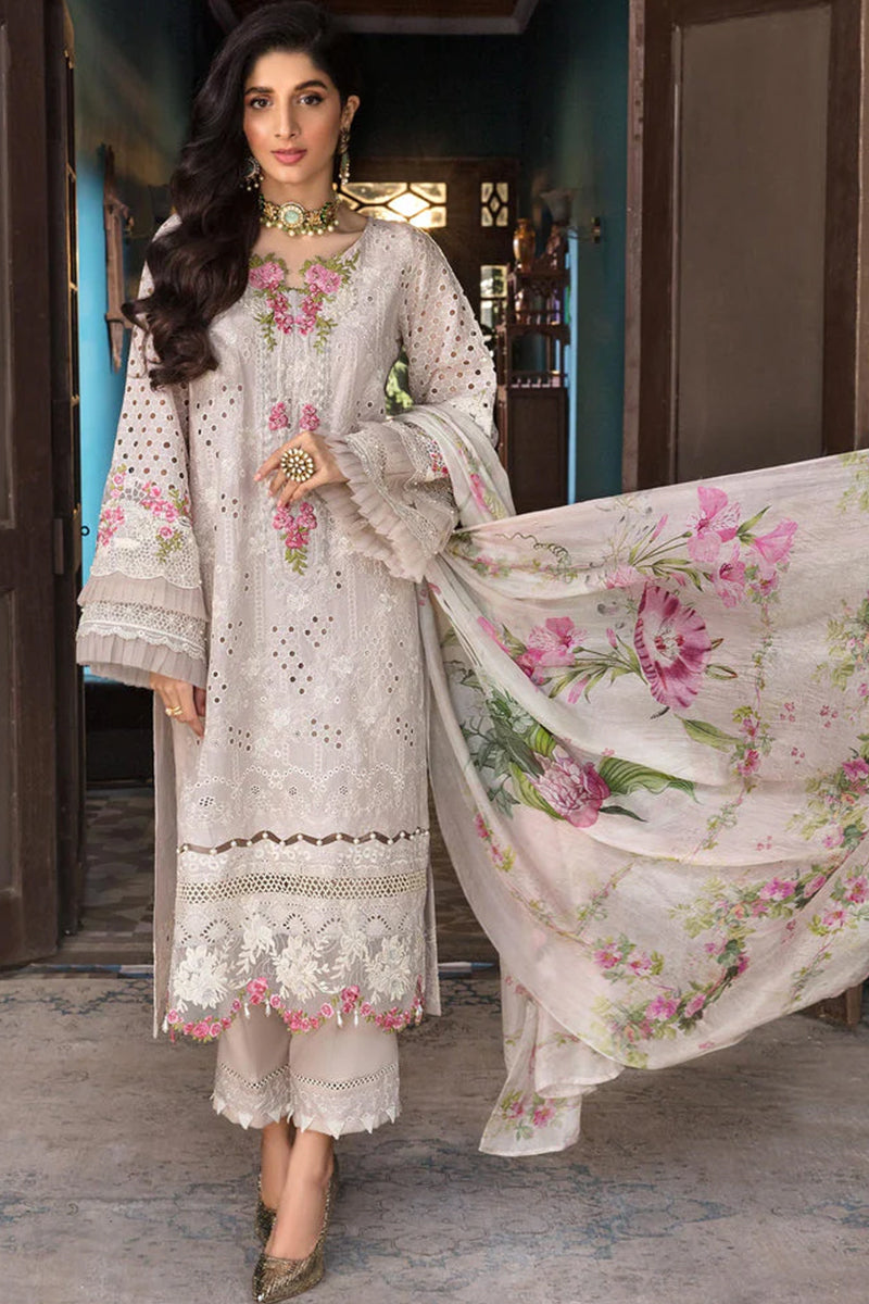 3 Piece Unstitched Embroidered White Lawn Suit-1