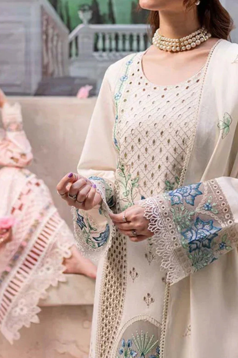 3 Piece Unstitched Embroidered White Lawn Suit-2
