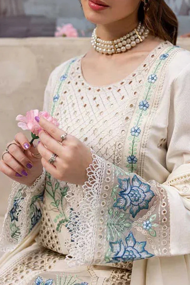 3 Piece Unstitched Embroidered White Lawn Suit-2
