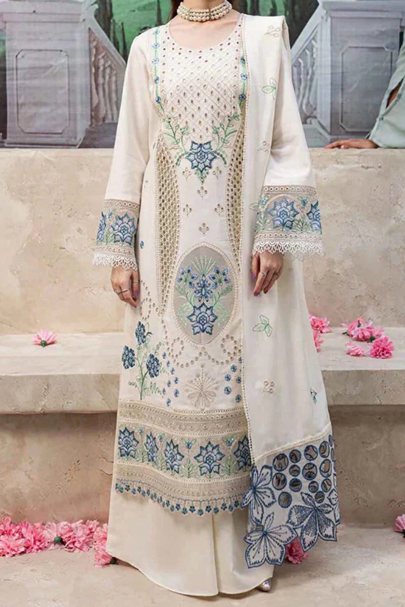 3 Piece Unstitched Embroidered White Lawn Suit-2