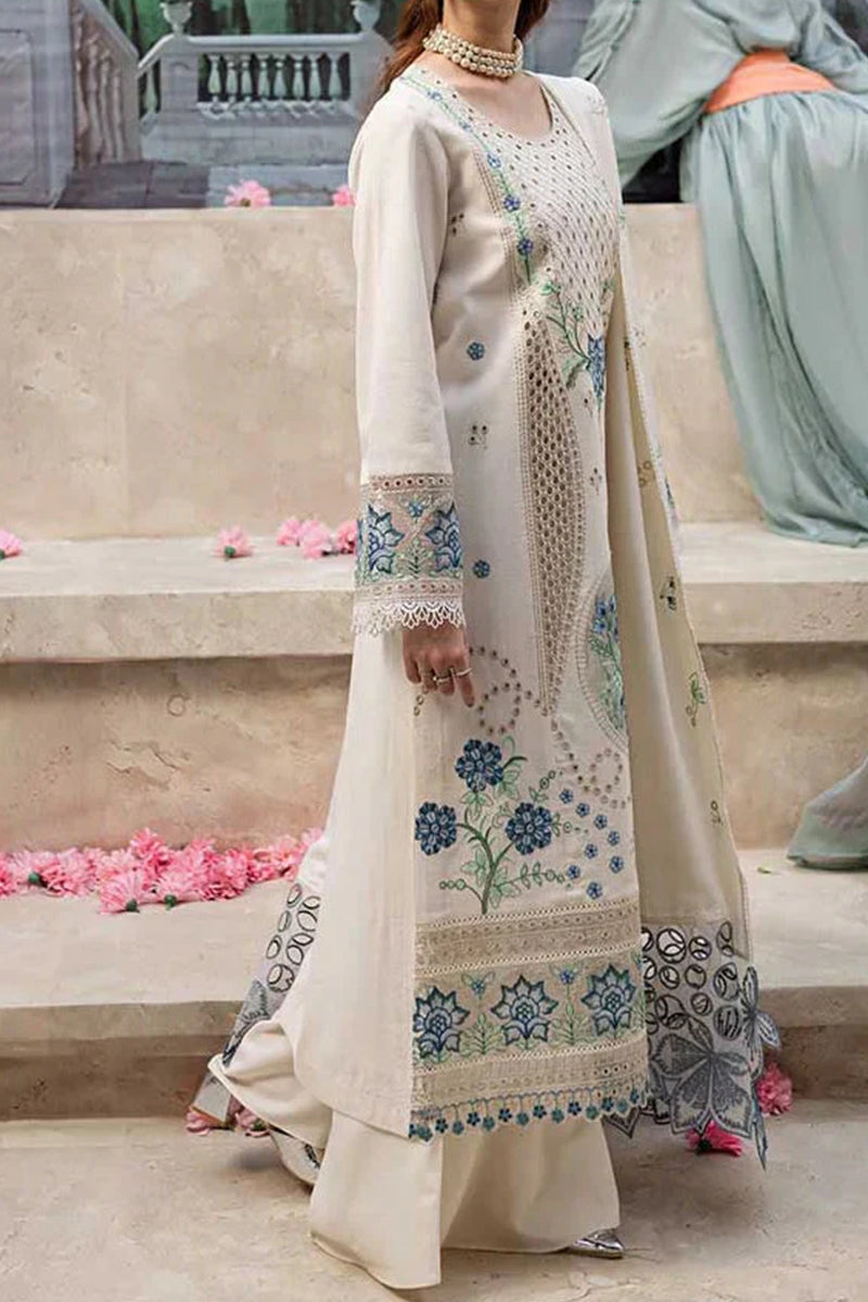 3 Piece Unstitched Embroidered White Lawn Suit-2