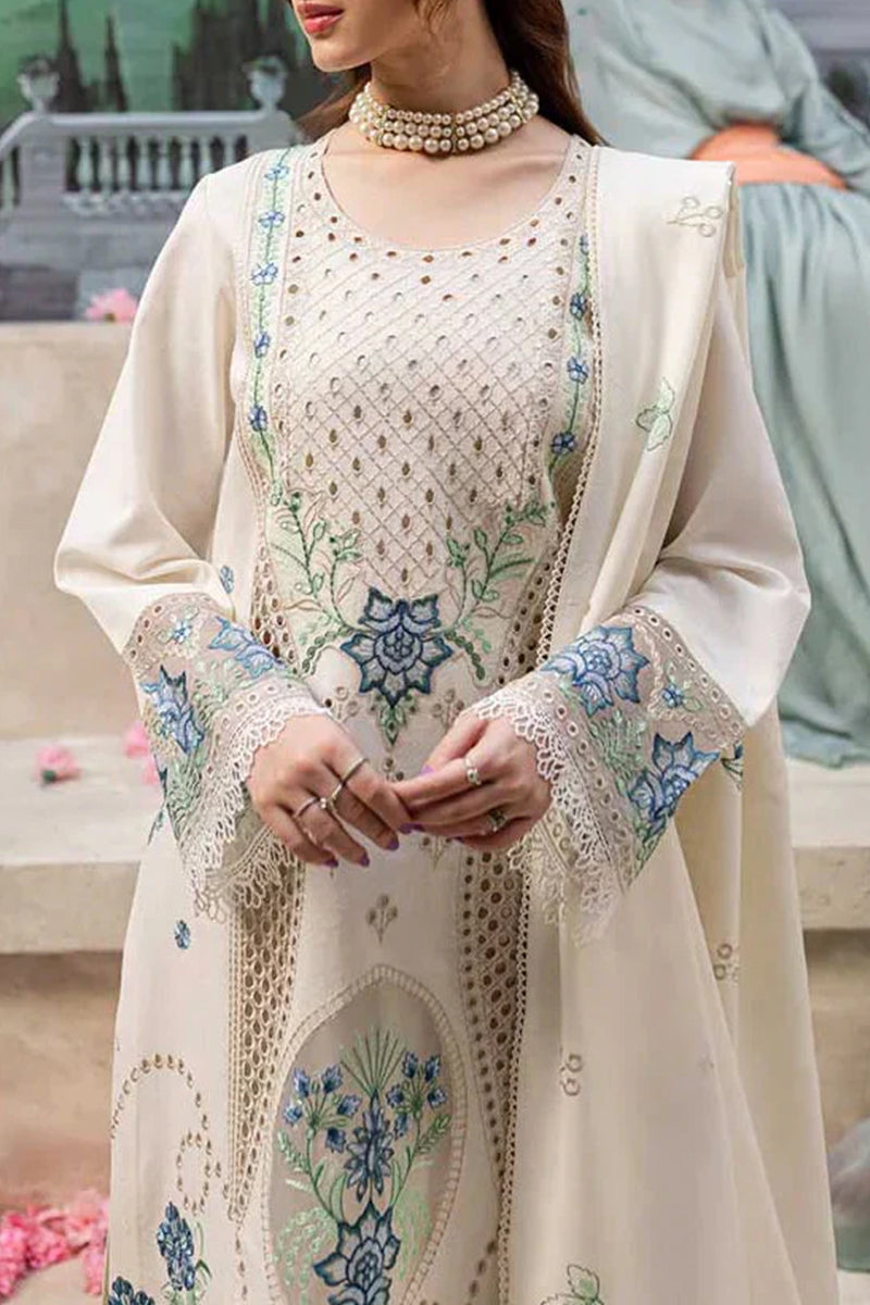 3 Piece Unstitched Embroidered White Lawn Suit-2