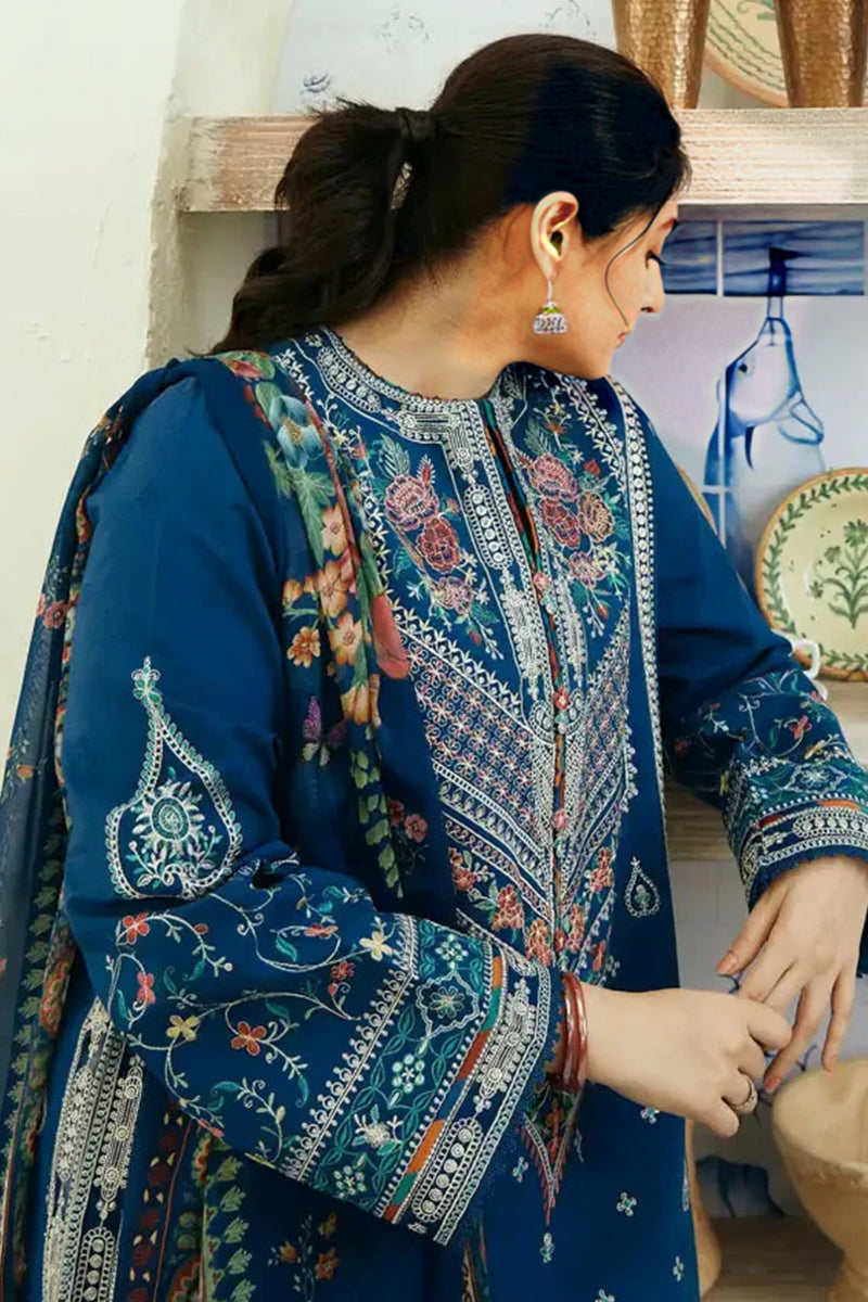 3 Piece Unstitched Embroidered Zinc Blue Dhanak Marina Suit with Shawl-1