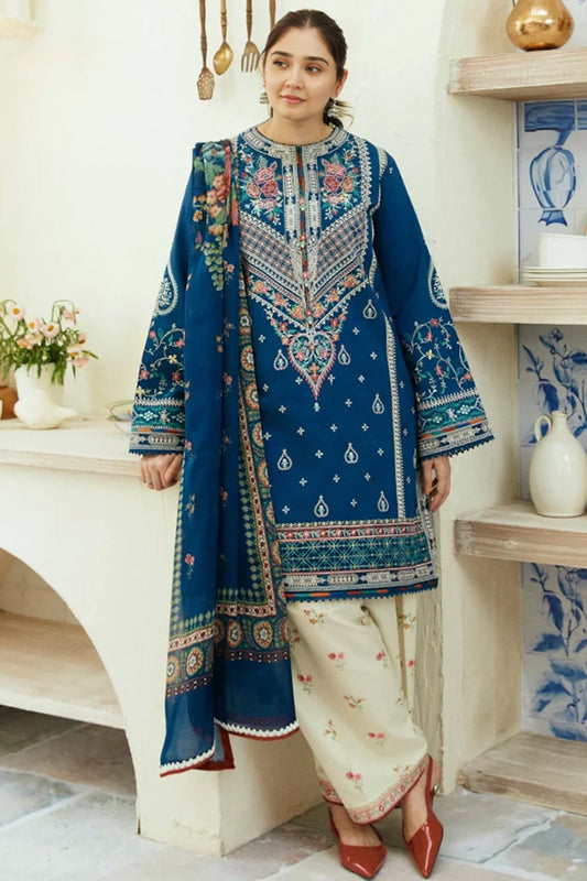 3 Piece Unstitched Embroidered Zinc Blue Dhanak Marina Suit with Shawl-1