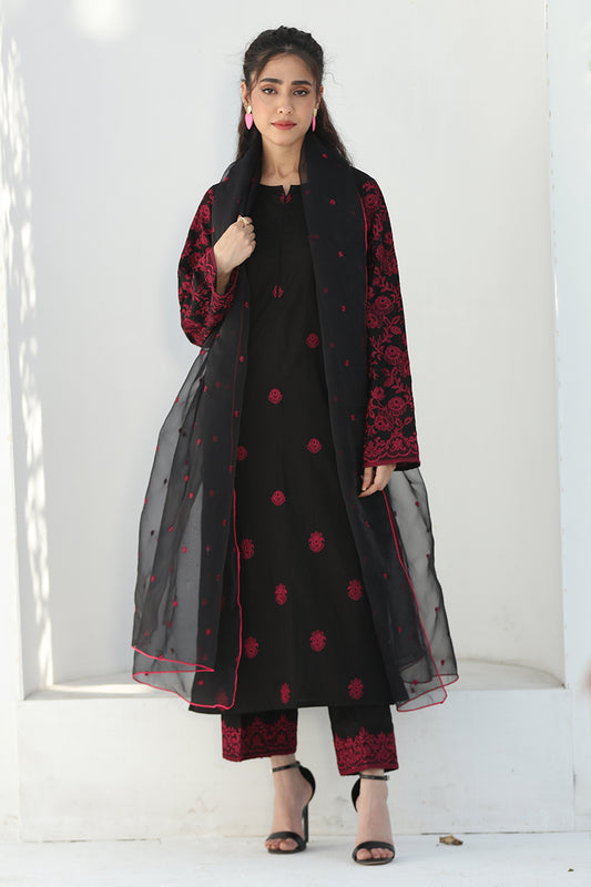 3 Piece - Embroidered Black Lawn Suit