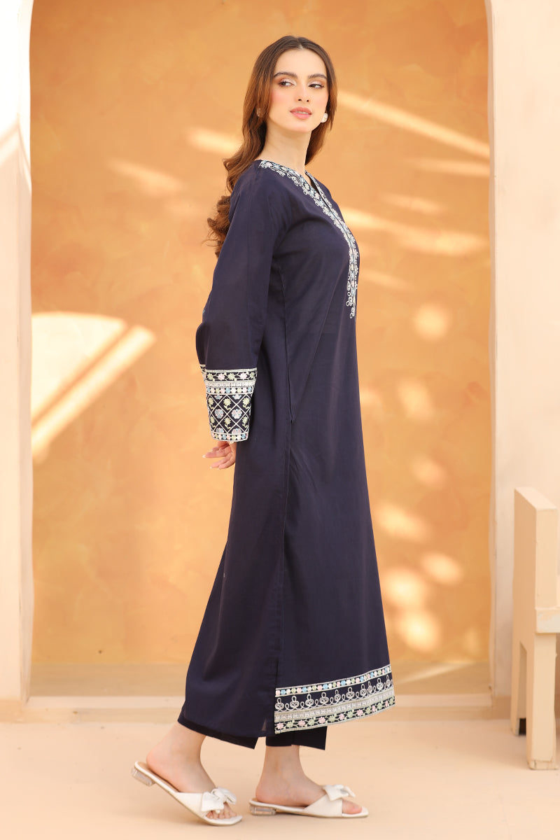 3 Piece - Embroidered Navy Blue Lawn Suit-2