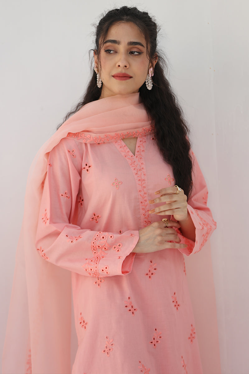 3 Piece - Embroidered Peach Lawn Suit