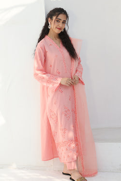 3 Piece - Embroidered Peach Lawn Suit