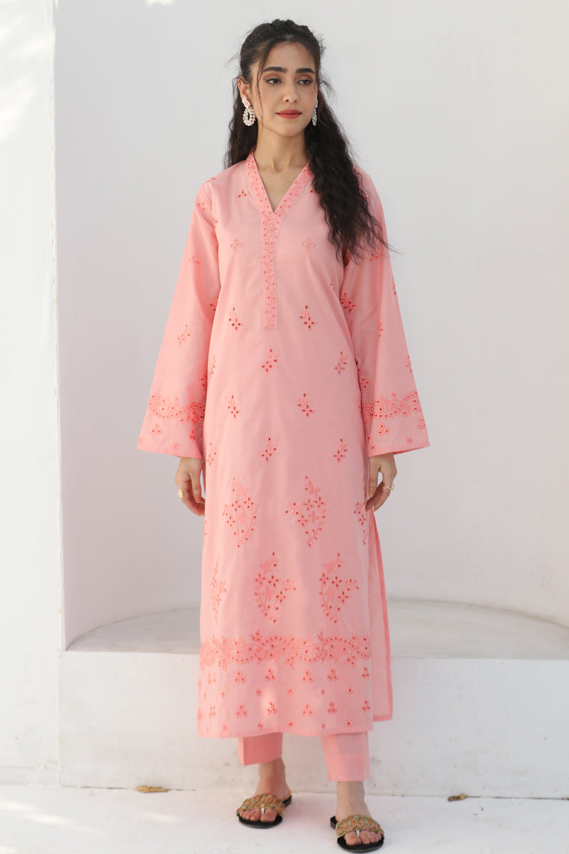 3 Piece - Embroidered Peach Lawn Suit