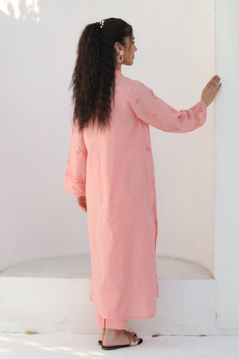 3 Piece - Embroidered Peach Lawn Suit