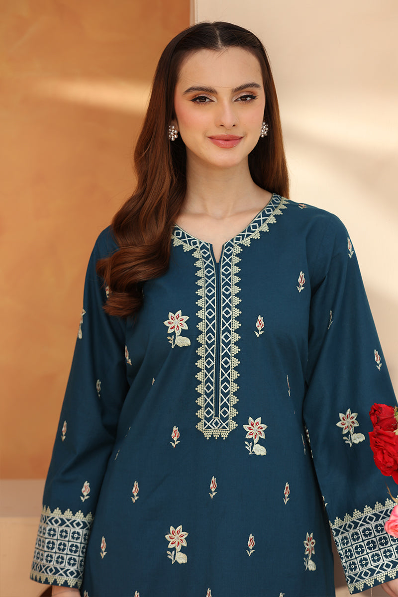 3 Piece - Embroidered Teal Blue Lawn Suit