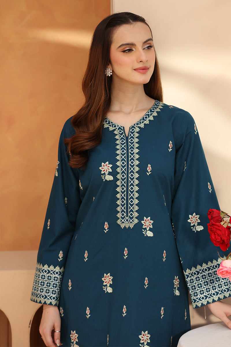 3 Piece - Embroidered Teal Blue Lawn Suit