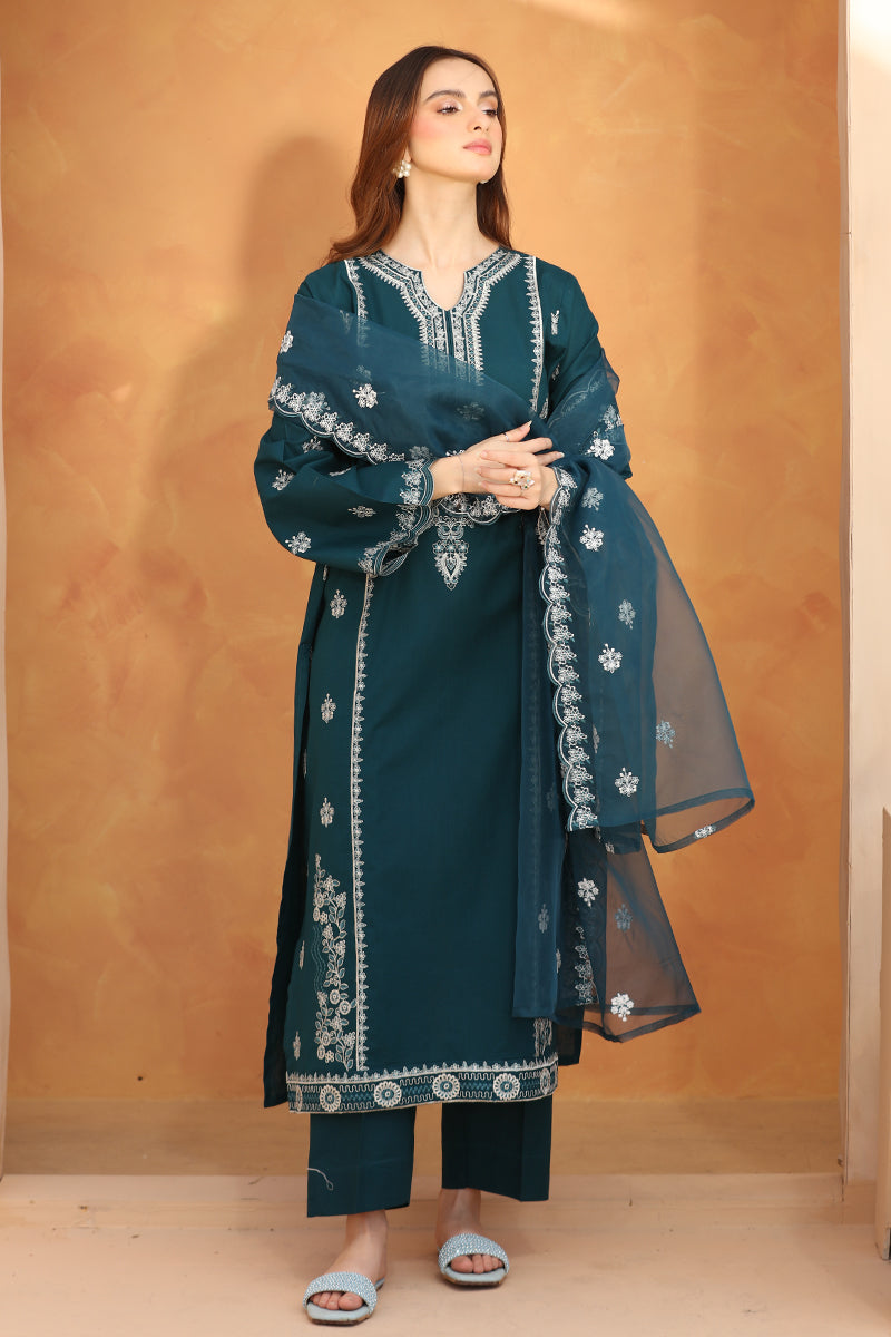 3 Piece - Embroidered Zinc Green Lawn Suit