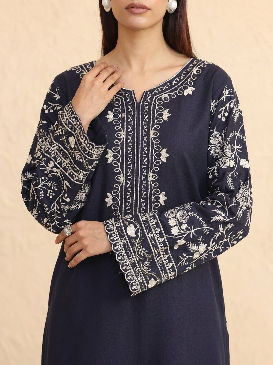 2 Piece Pret Embroidered Navy Blue Dhanak Marina Suit