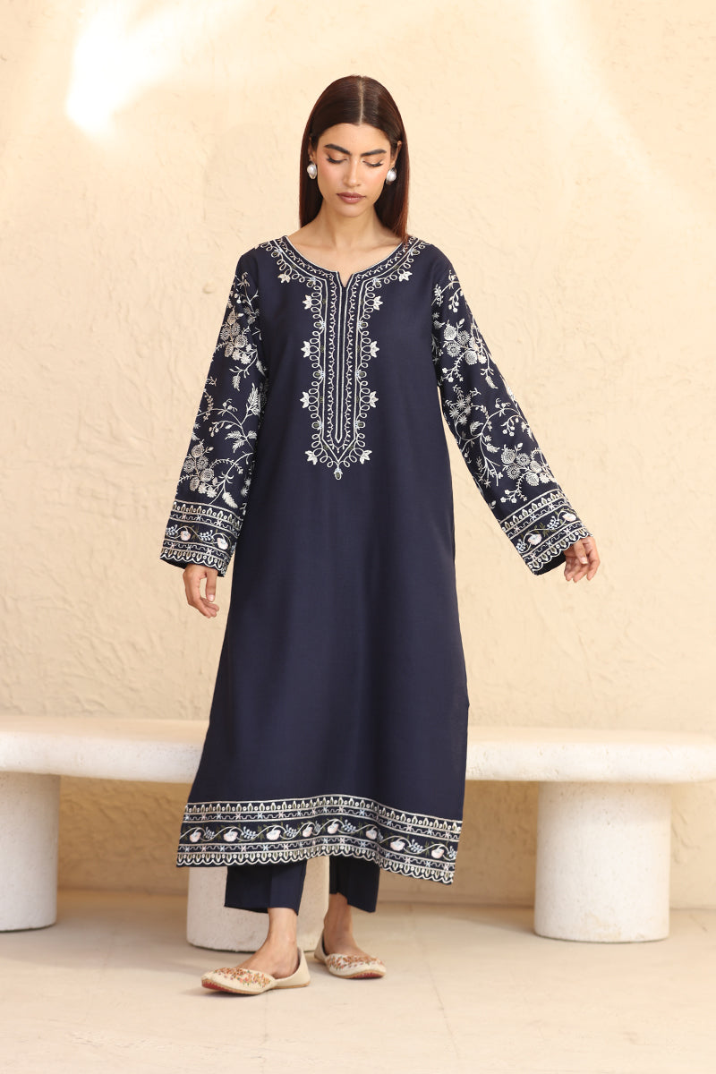 2 Piece Pret Embroidered Navy Blue Dhanak Marina Suit