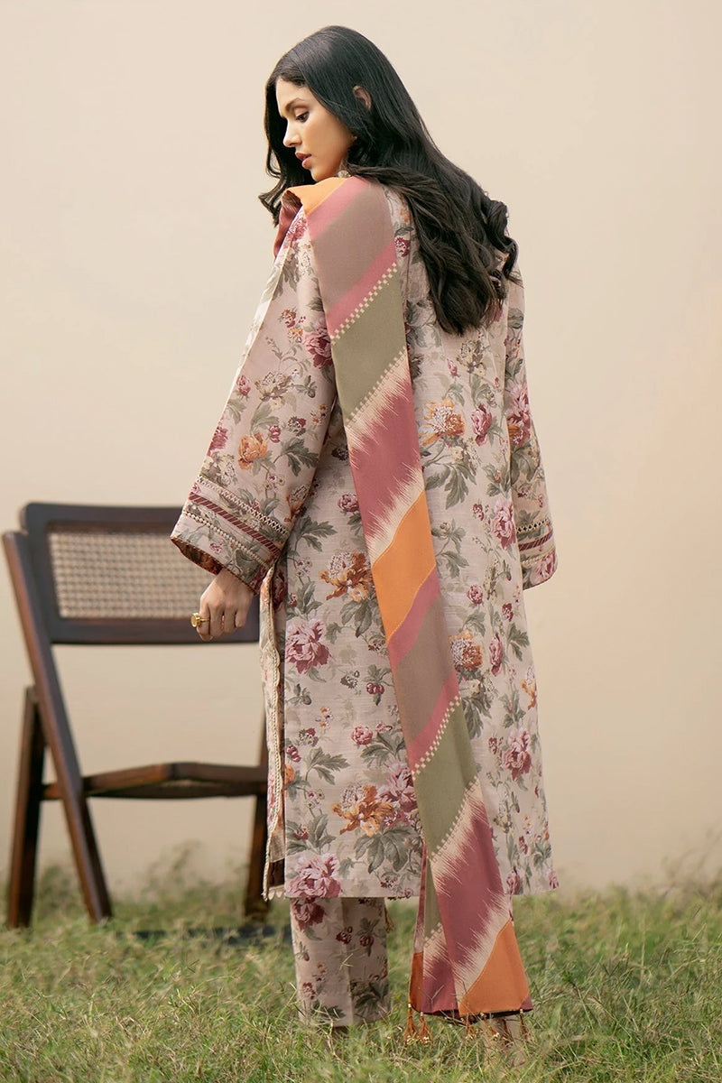 3 Piece Unstitched Digital Printed Beige Lawn Suit-1