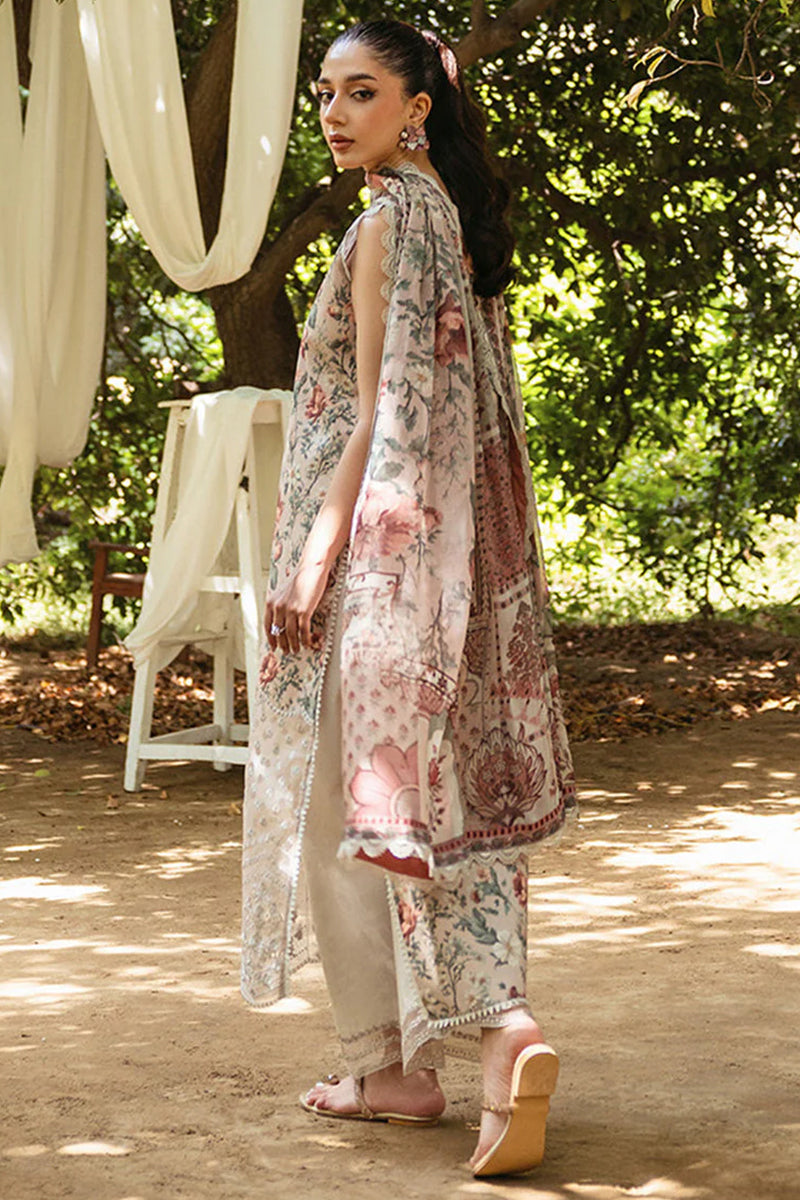 3 Piece Unstitched Digital Printed Beige Lawn Suit-2