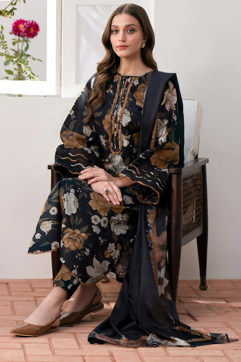 3 Piece Unstitched Digital Printed Black Lawn Suit-1
