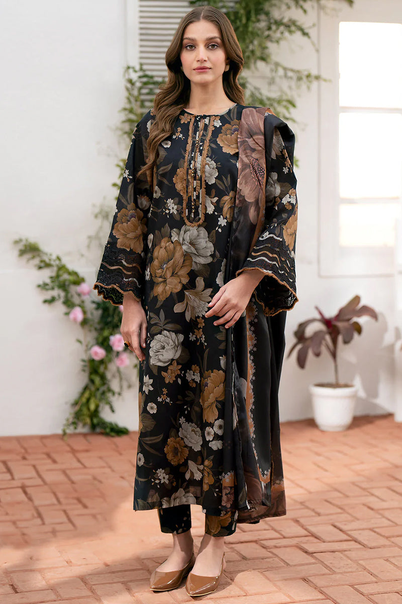 3 Piece Unstitched Digital Printed Black Lawn Suit-1