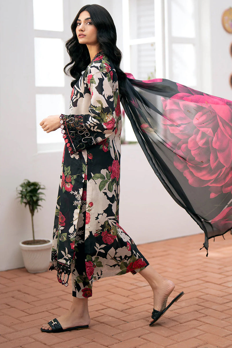 3 Piece Unstitched Digital Printed Black Lawn Suit-2
