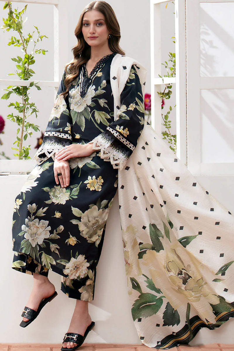 3 Piece Unstitched Digital Printed Black Lawn Suit-3