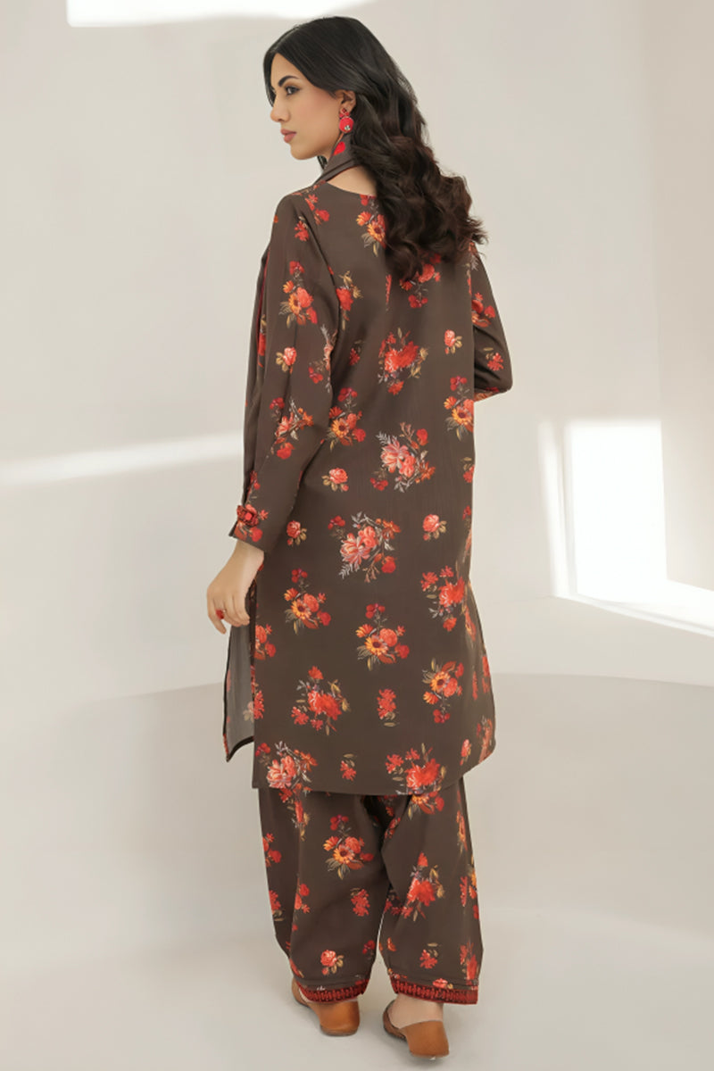 3 Piece Unstitched Digital Printed Chocolate Brown Khaddar Suit with Shawl-1