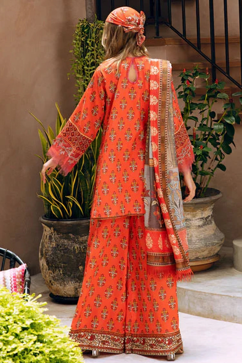 3 Piece Unstitched Digital Printed Orange Khaddar Suit with Shawl-2