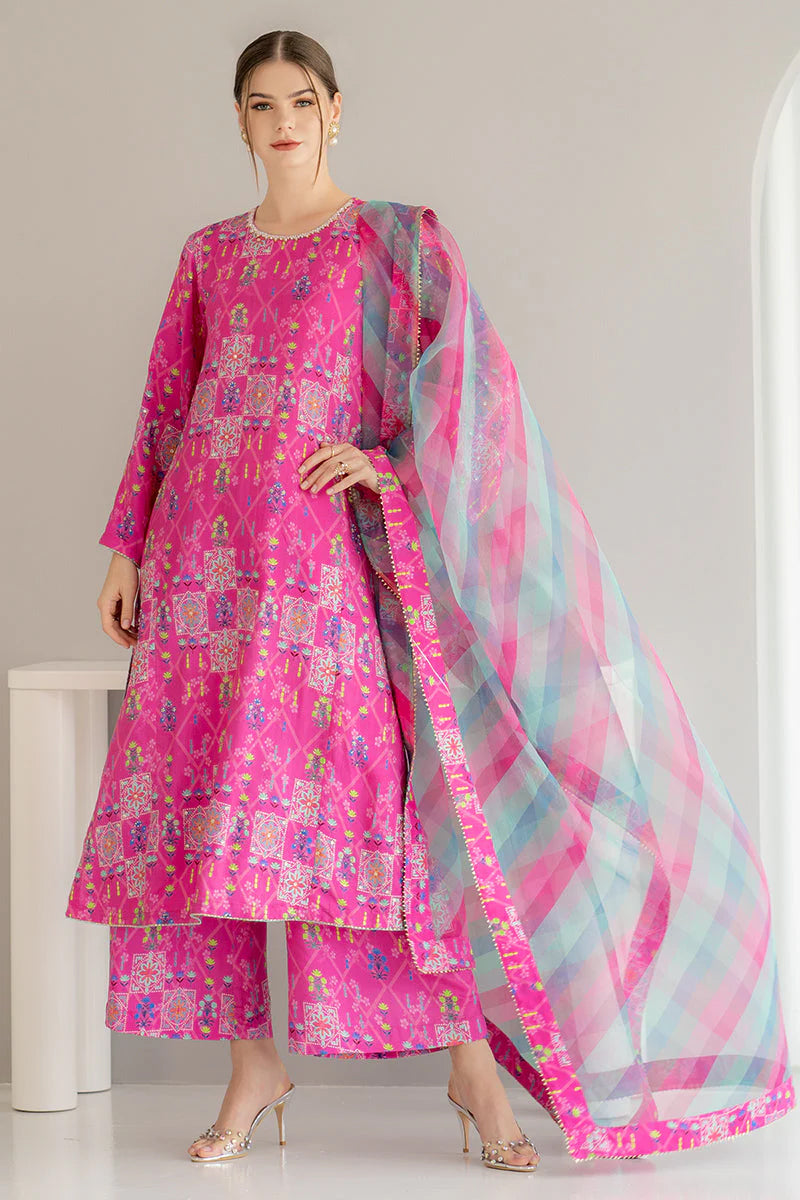 3 Piece Unstitched Digital Printed Pink Lawn Suit-2