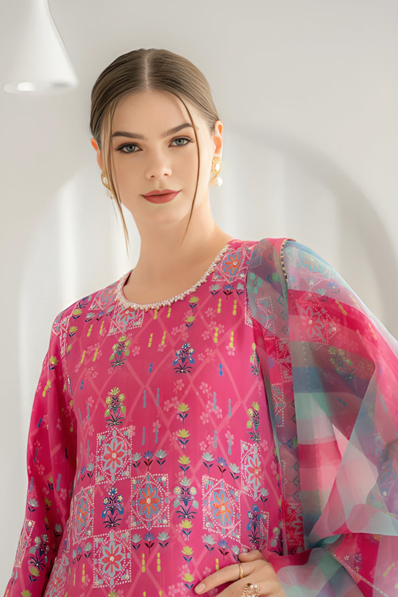 3 Piece Unstitched Digital Printed Pink Lawn Suit-2
