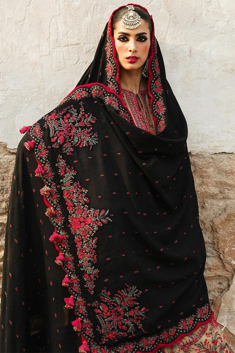 3 Piece Unstitched Embroidered Beige Dhanak Marina Suit with Shawl-1