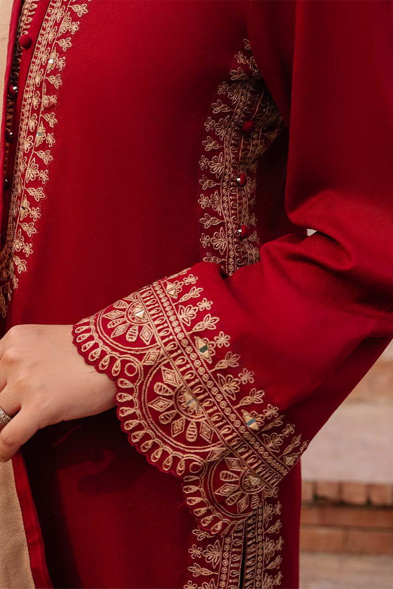 3 Piece Unstitched Embroidered Maroon Dhanak Marina Suit with Shawl-3