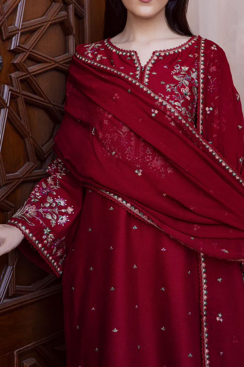 3 Piece Unstitched Embroidered Maroon Lawn Suit-4