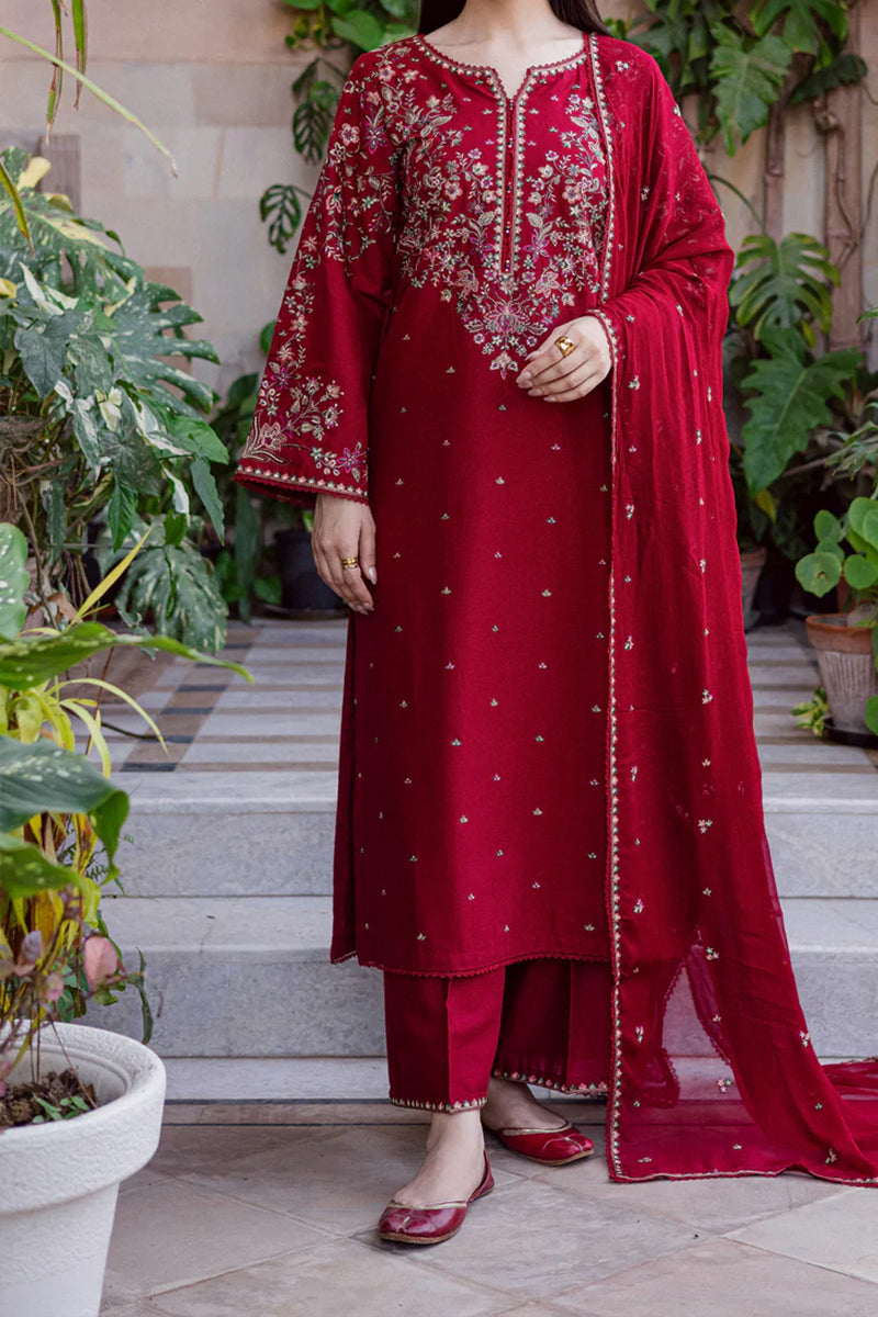 3 Piece Unstitched Embroidered Maroon Lawn Suit-4