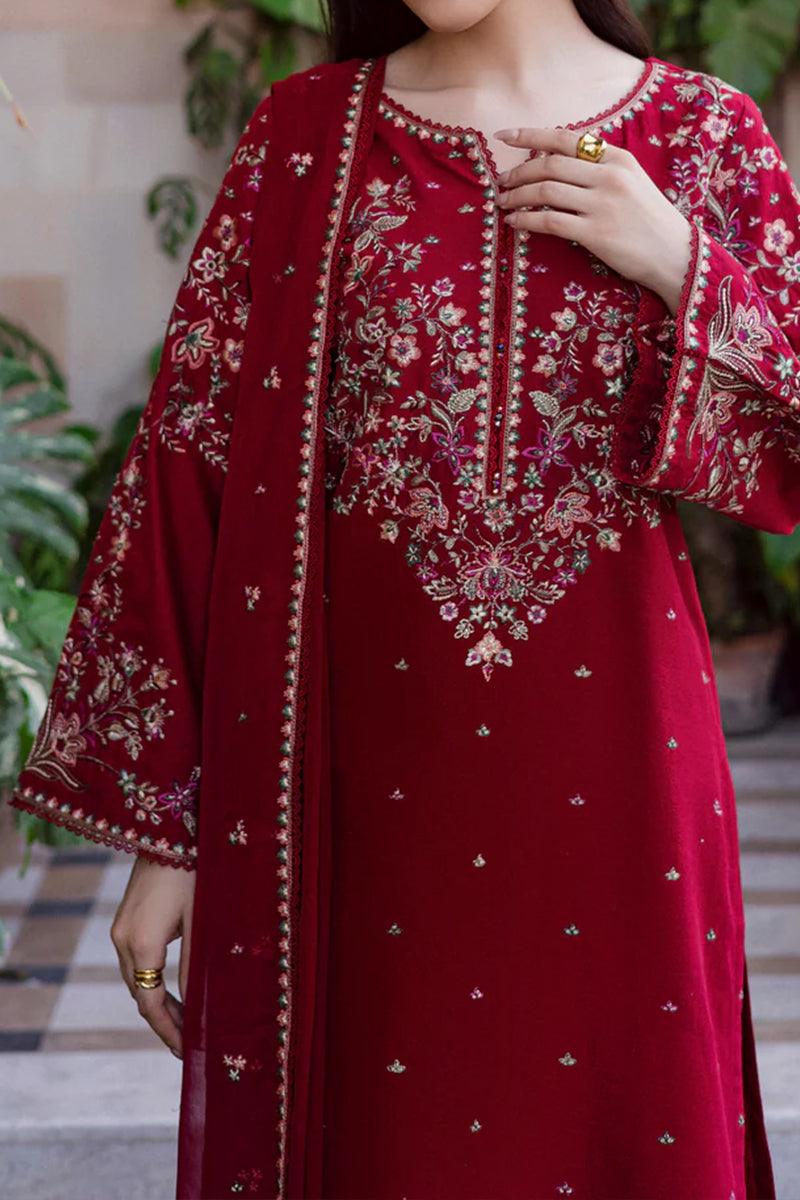 3 Piece Unstitched Embroidered Maroon Lawn Suit-4