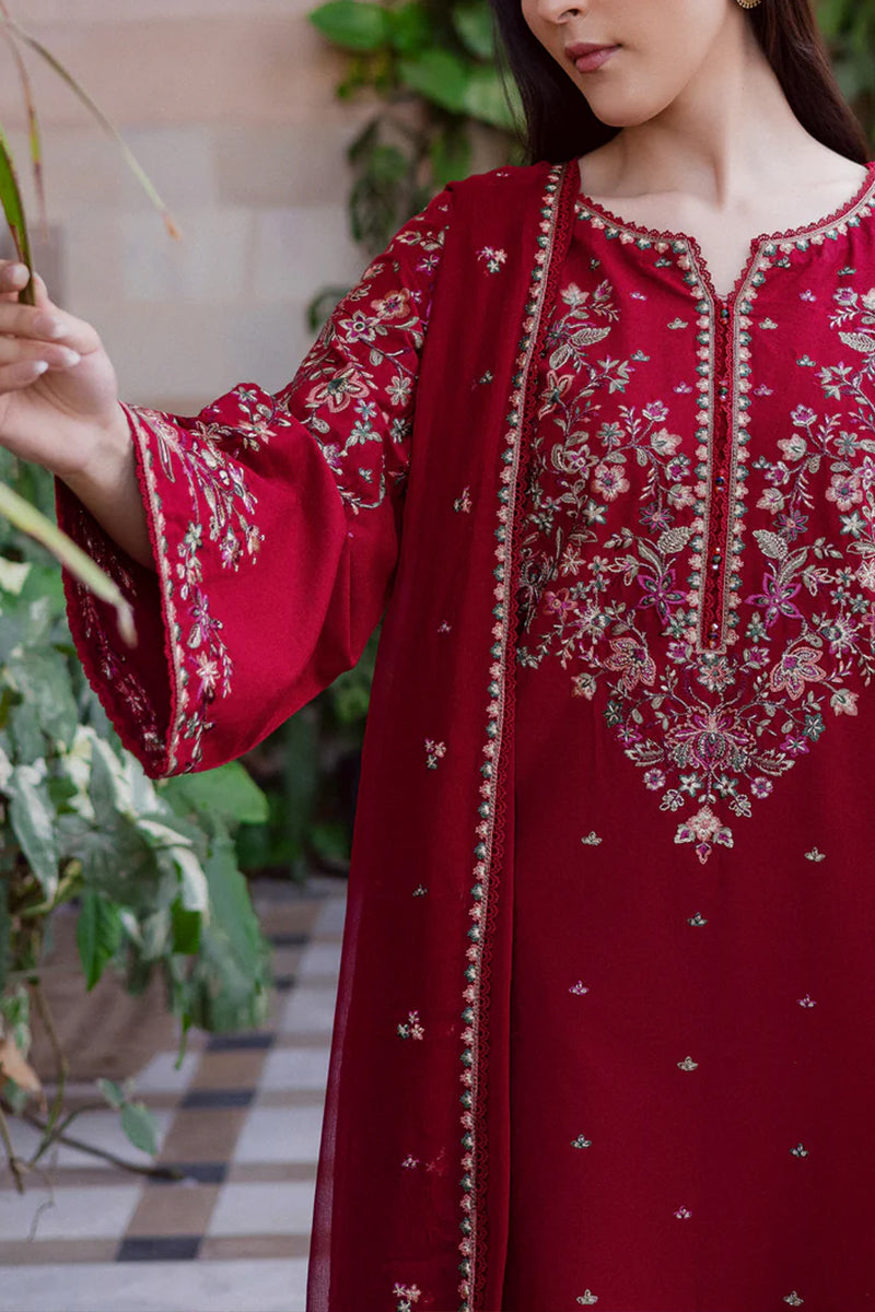 3 Piece Unstitched Embroidered Maroon Lawn Suit-4