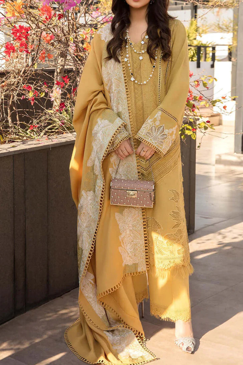 3 Piece Unstitched Embroidered Mustard Lawn Suit-1