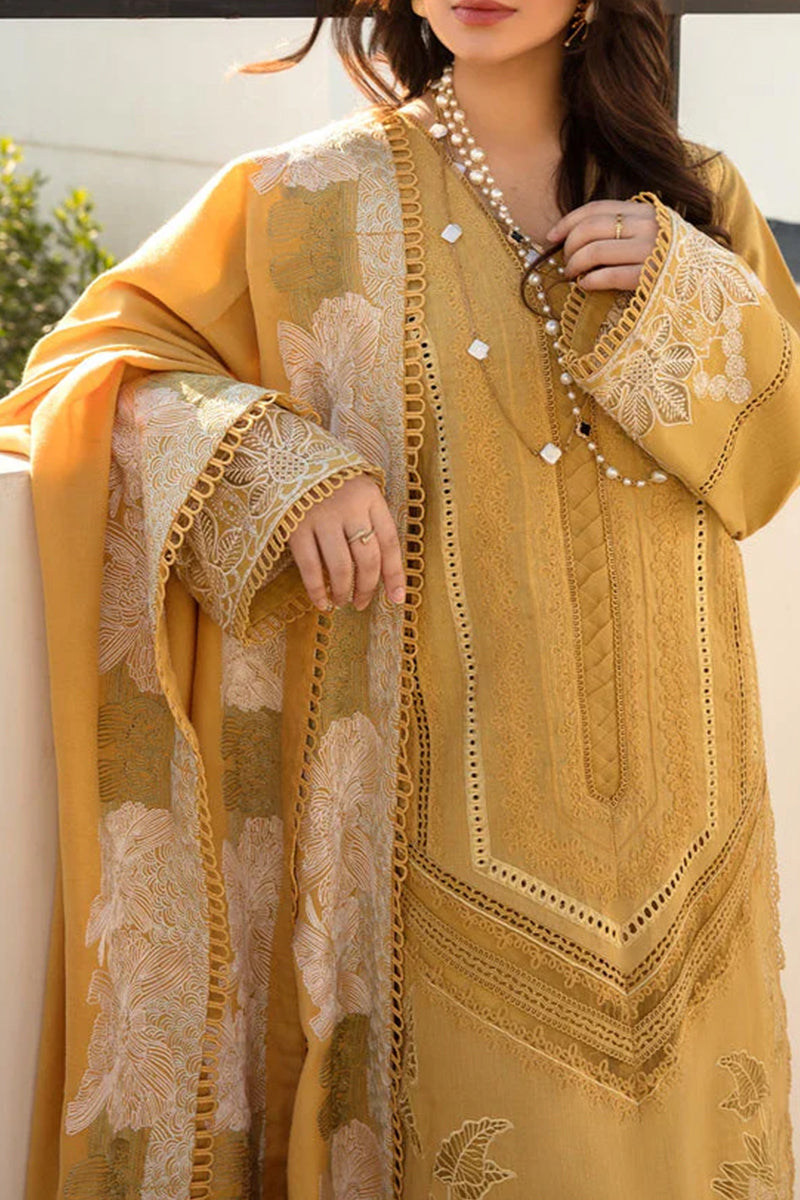 3 Piece Unstitched Embroidered Mustard Lawn Suit-1