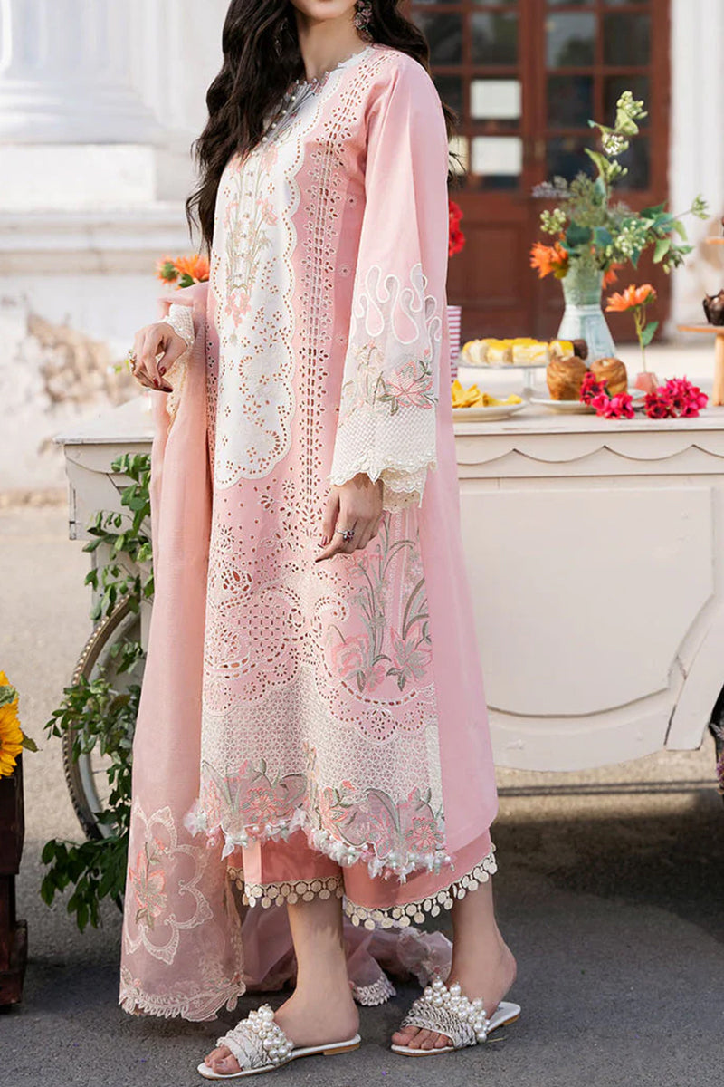 3 Piece Unstitched Embroidered Pink Lawn Suit-3