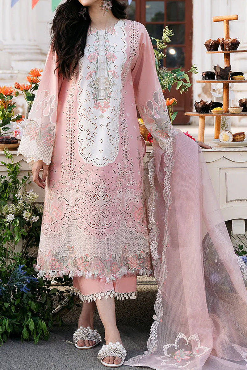 3 Piece Unstitched Embroidered Pink Lawn Suit-3